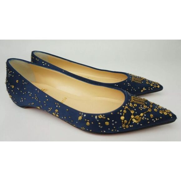 Christian Louboutin Navy Blue Satin Scorpio Ballerina Flats Size 37.5 $2000+ - Picture 1 of 8